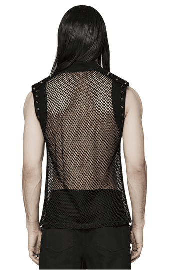 Fashionable Punk Mesh Vest for Men with Denim Accents